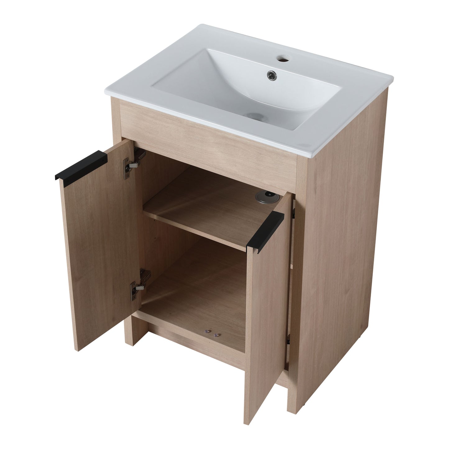 Freestanding Bathroom Vanity, White Ceramic Sink with 2 Soft-Close Cabinet Doors