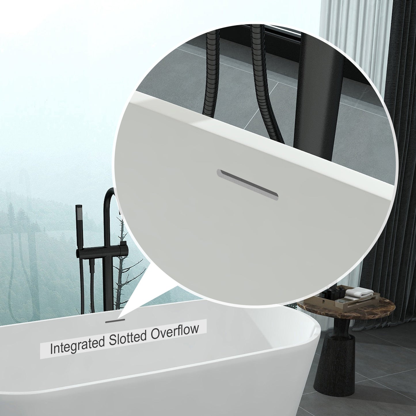 63" x 30" x 22" Freestanding Solid Surface Resin Stone Bathtub Soaking Tub