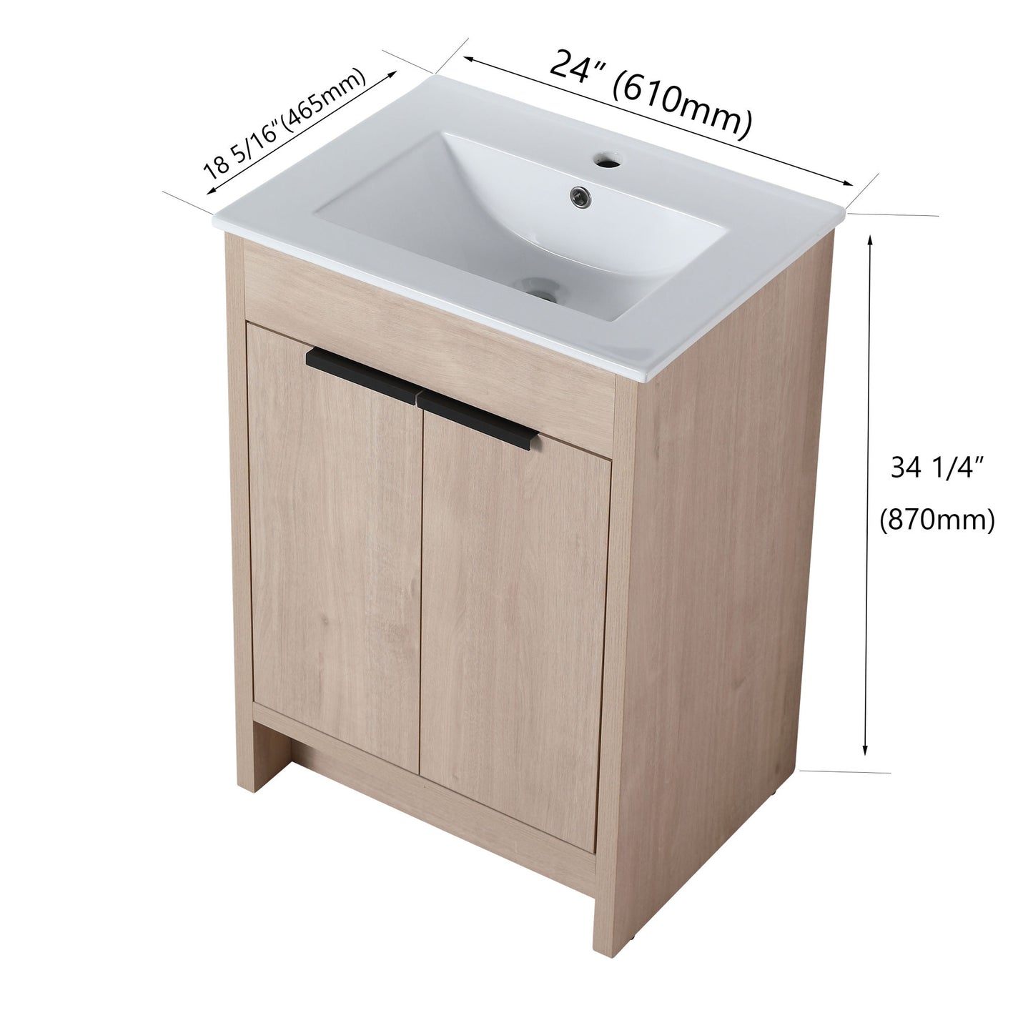 Freestanding Bathroom Vanity, White Ceramic Sink with 2 Soft-Close Cabinet Doors