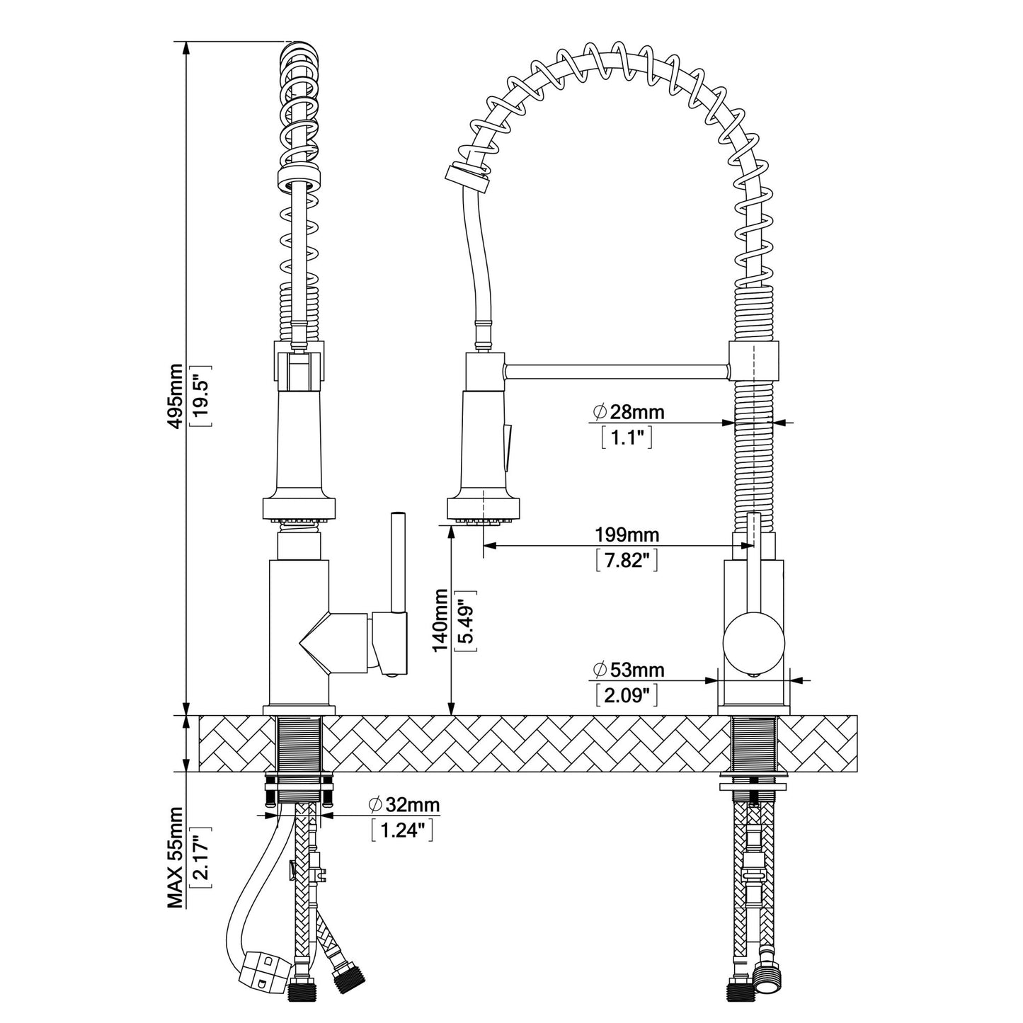Commercial Single Handle Pull Down Sprayer Kitchen Faucet