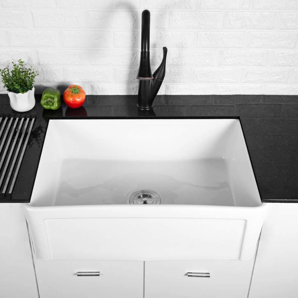 Farmhouse Kitchen Sink White Fireclay Apron Front Sink