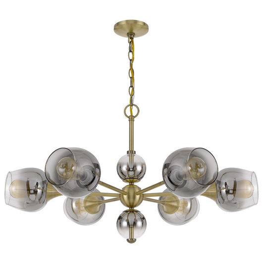 60W x 6 Pendleton metal chandelier with electoral plated smoked glass shades