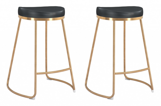 Set of Two Black and Gold Modern Glam Backless Counter Stools