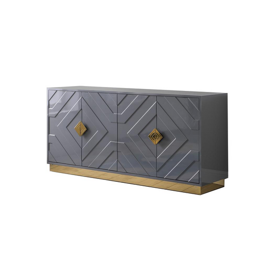 65" Wood Sideboard with Gold Accents in Gray