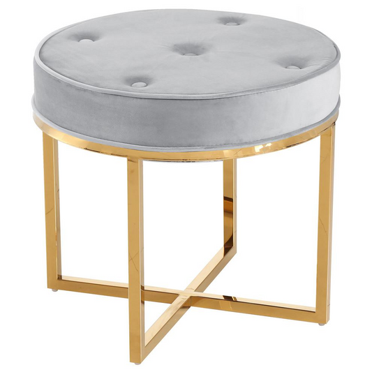 Best Master Furniture Round Velvet Tufted Accent Stool in Gray/Gold Base