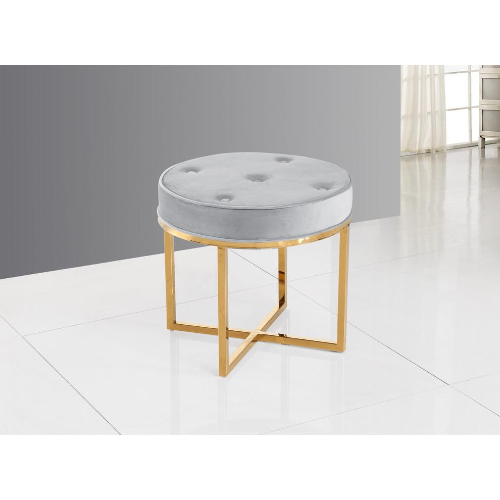 Best Master Furniture Round Velvet Tufted Accent Stool in Gray/Gold Base