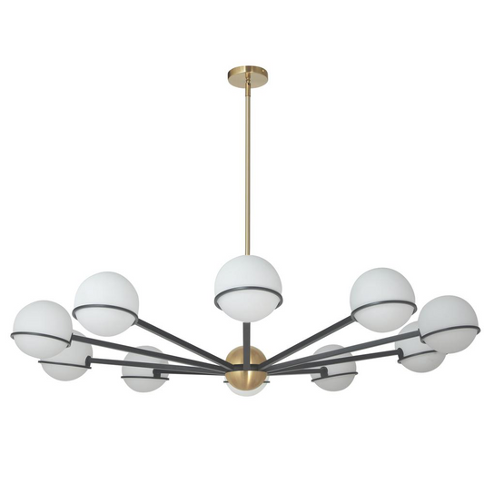 10 Light Halogen Chandelier, Matte Black / Aged Brass with White Opal Glass    (SOF-5010C-MB-AGB)