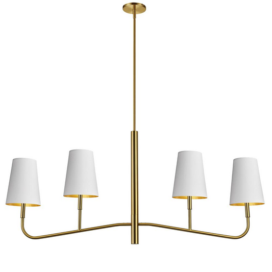 4 Light Incandescent Horizontal Chandelier Aged Brass with White Shades