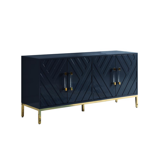 64" Transitional Wood Sideboard in Dark Navy/Gold Plated