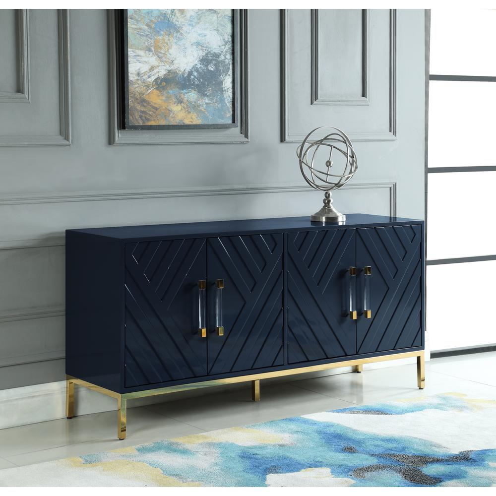 64" Transitional Wood Sideboard in Dark Navy/Gold Plated
