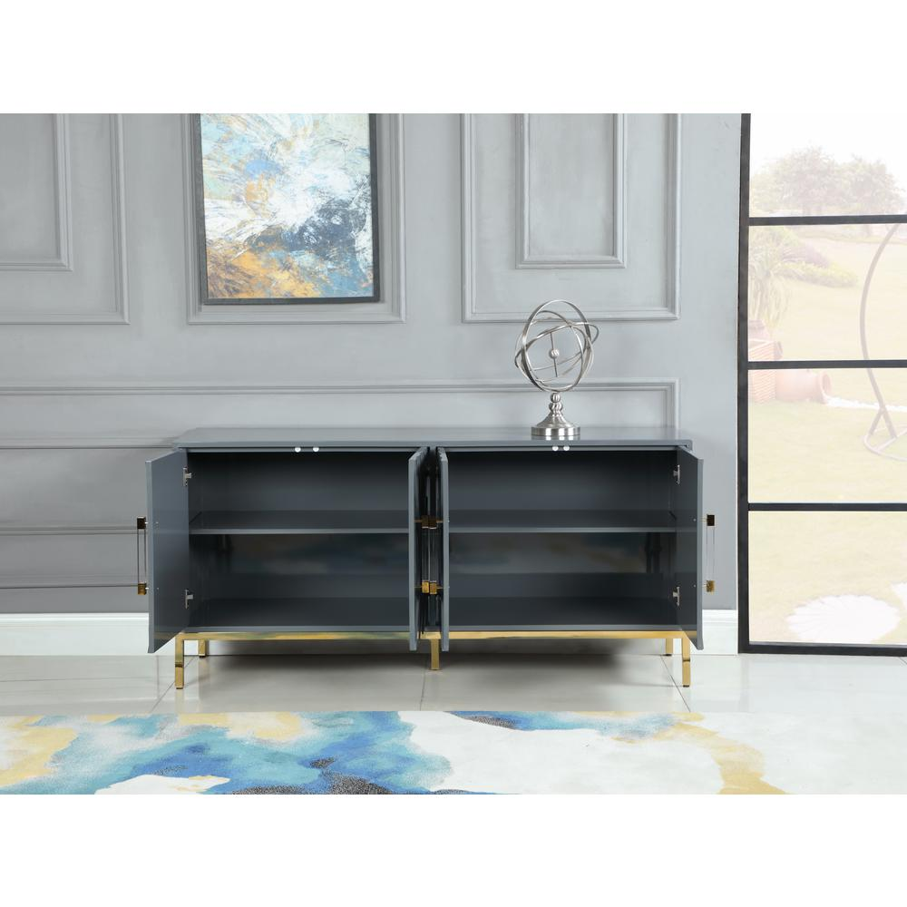 64" Transitional Wood Sideboard in Gray/Gold Plated