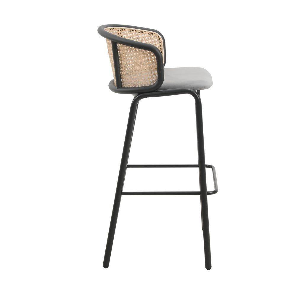 Wicker Bar Stool with Fabric Seat and Black Powder Coated Steel Frame, Set of 2