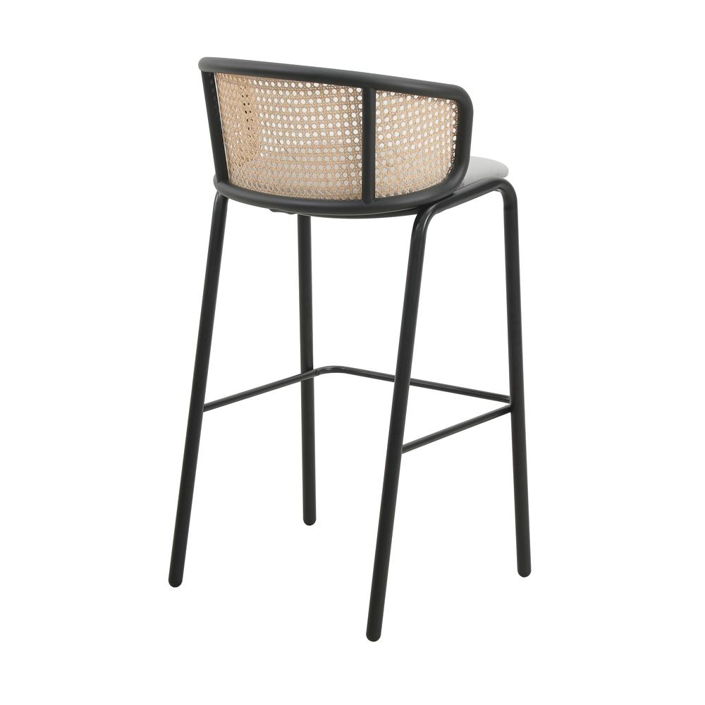 Wicker Bar Stool with Fabric Seat and Black Powder Coated Steel Frame, Set of 2