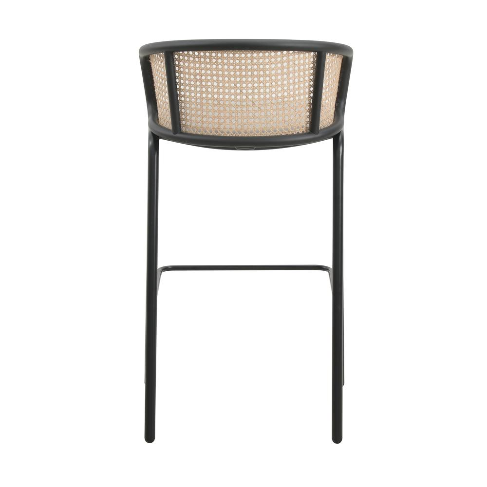 Wicker Bar Stool with Fabric Seat and Black Powder Coated Steel Frame, Set of 2