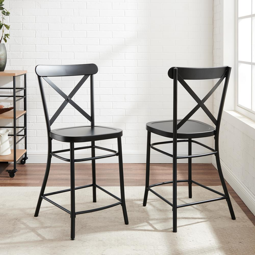 X Back 2Pc Steel Counter Stool Set Matte Black