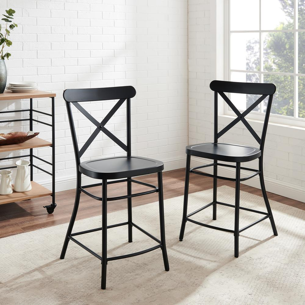 X Back 2Pc Steel Counter Stool Set Matte Black