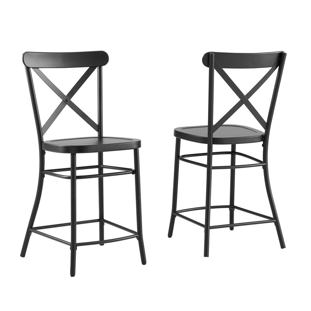 X Back 2Pc Steel Counter Stool Set Matte Black