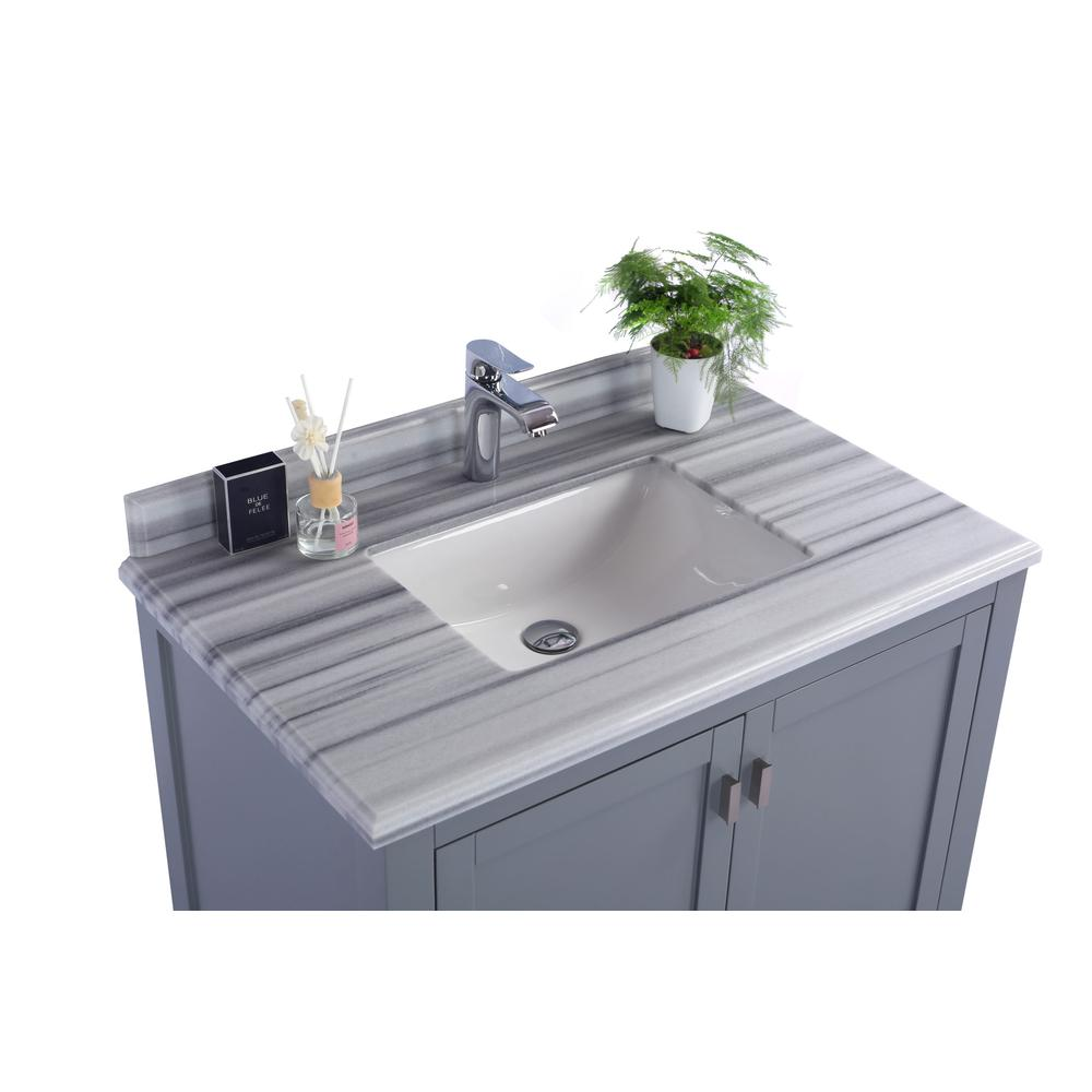 Wilson 36 - Grey Cabinet + White Stripes Marble Countertop