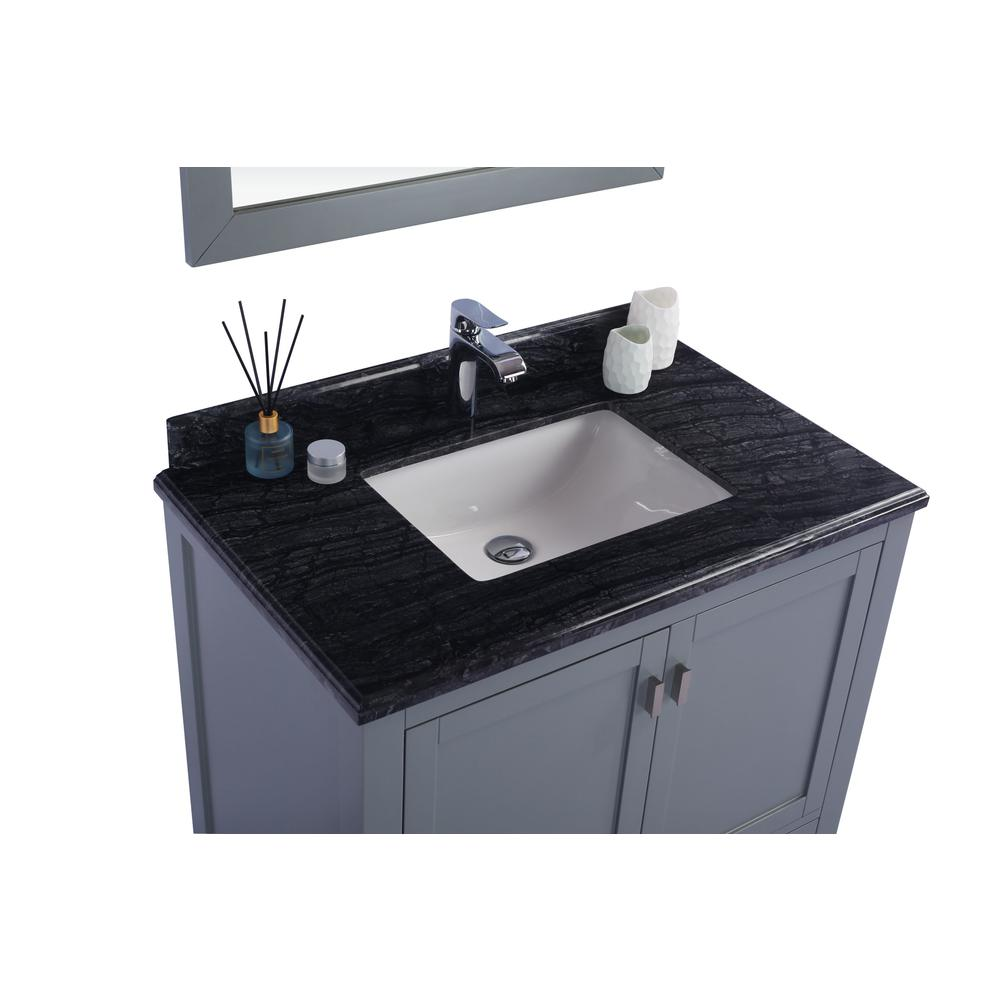 Wilson 36 - Grey Vanity Cabinet + Black Wood Marble Countertop