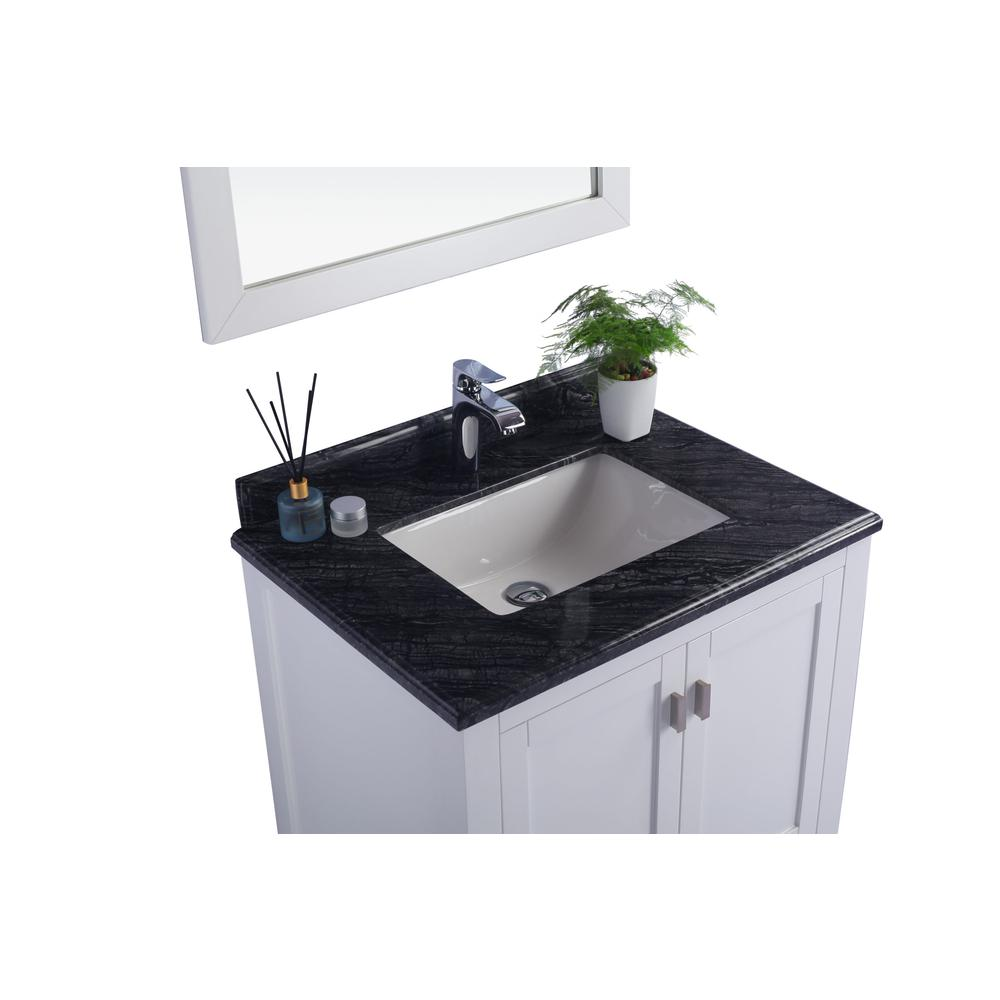 Wilson 30 - White Cabinet + Black Wood Marble Countertop