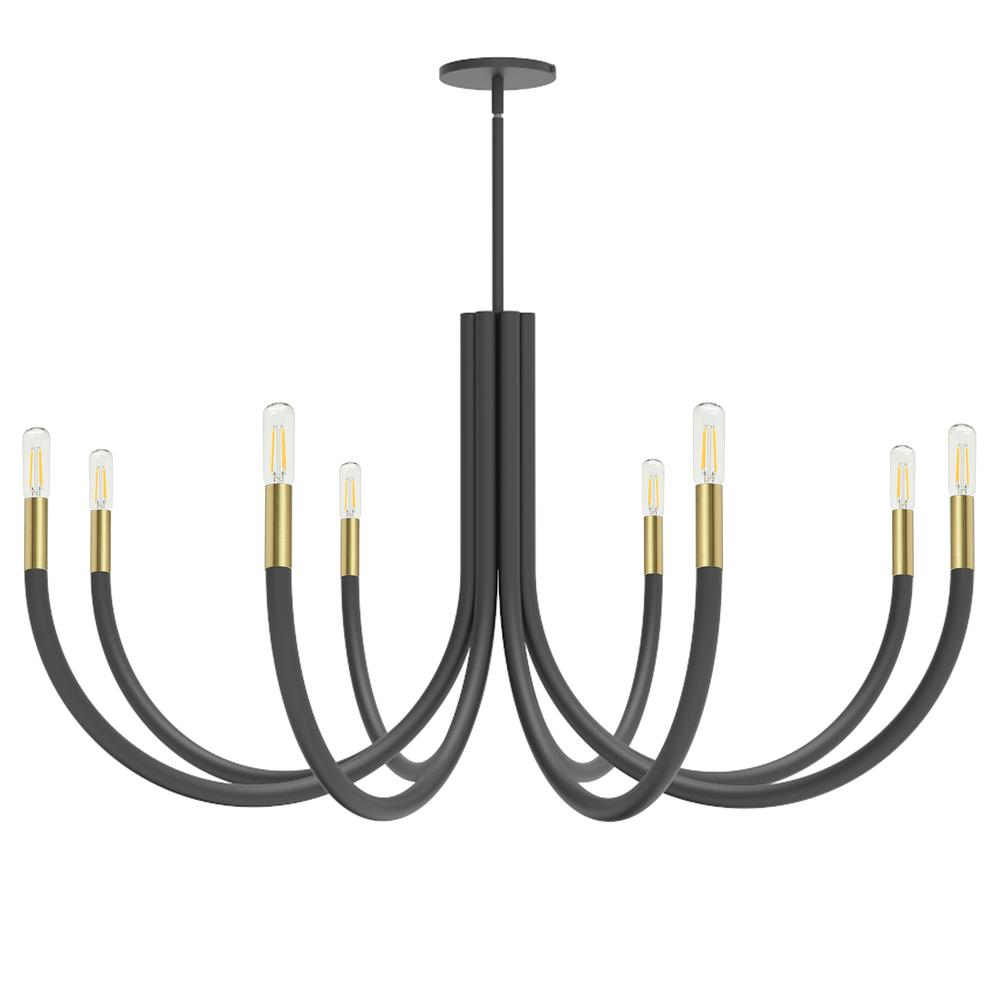 8 Light Incandescent Chandelier, Matte Black and Aged Brass      (WAN-388C-MB-AGB)