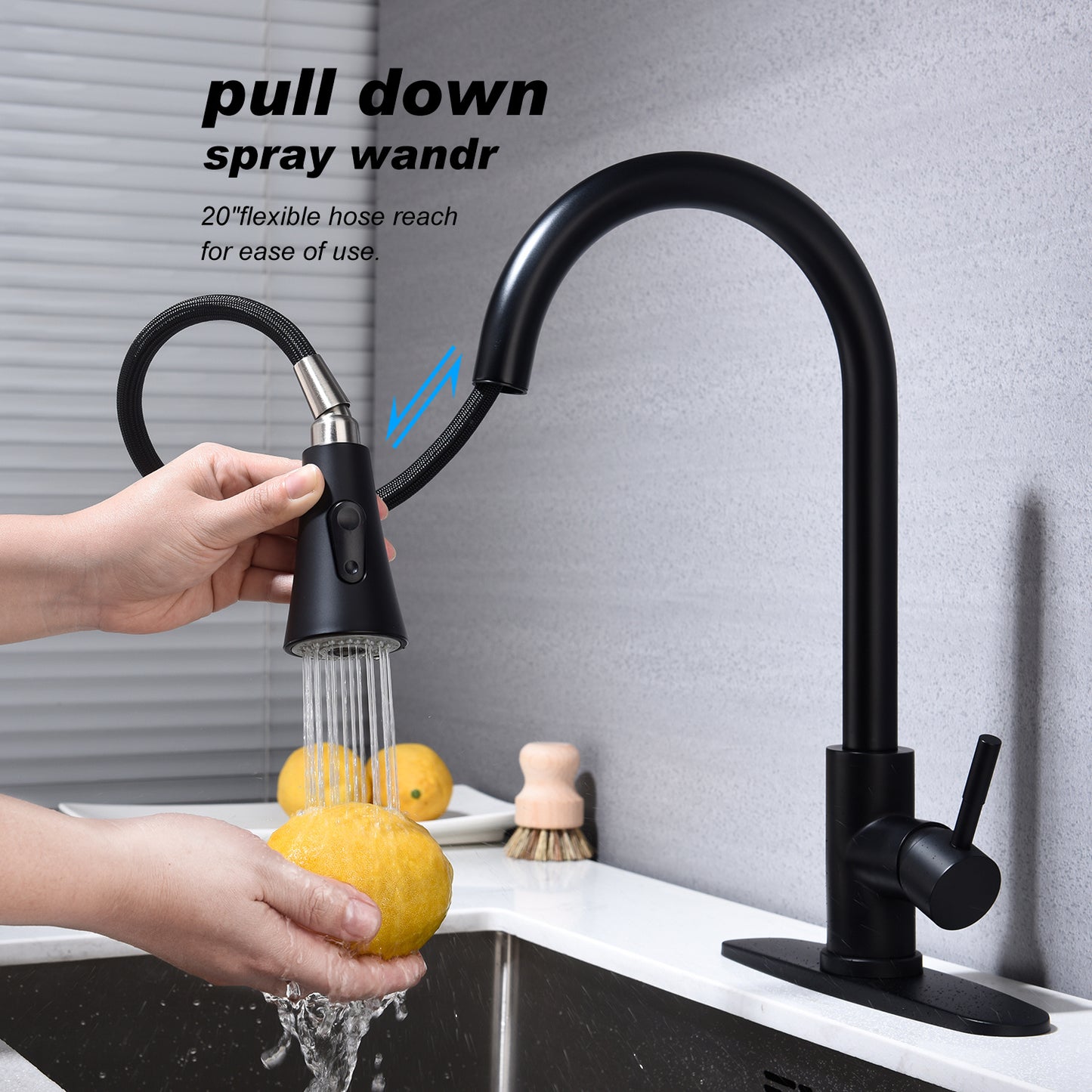 Single Handle High Arc Brushed Nickel Pull out Kitchen Faucet,Single Level Stainless Steel Kitchen Sink Faucets with Pull down Sprayer