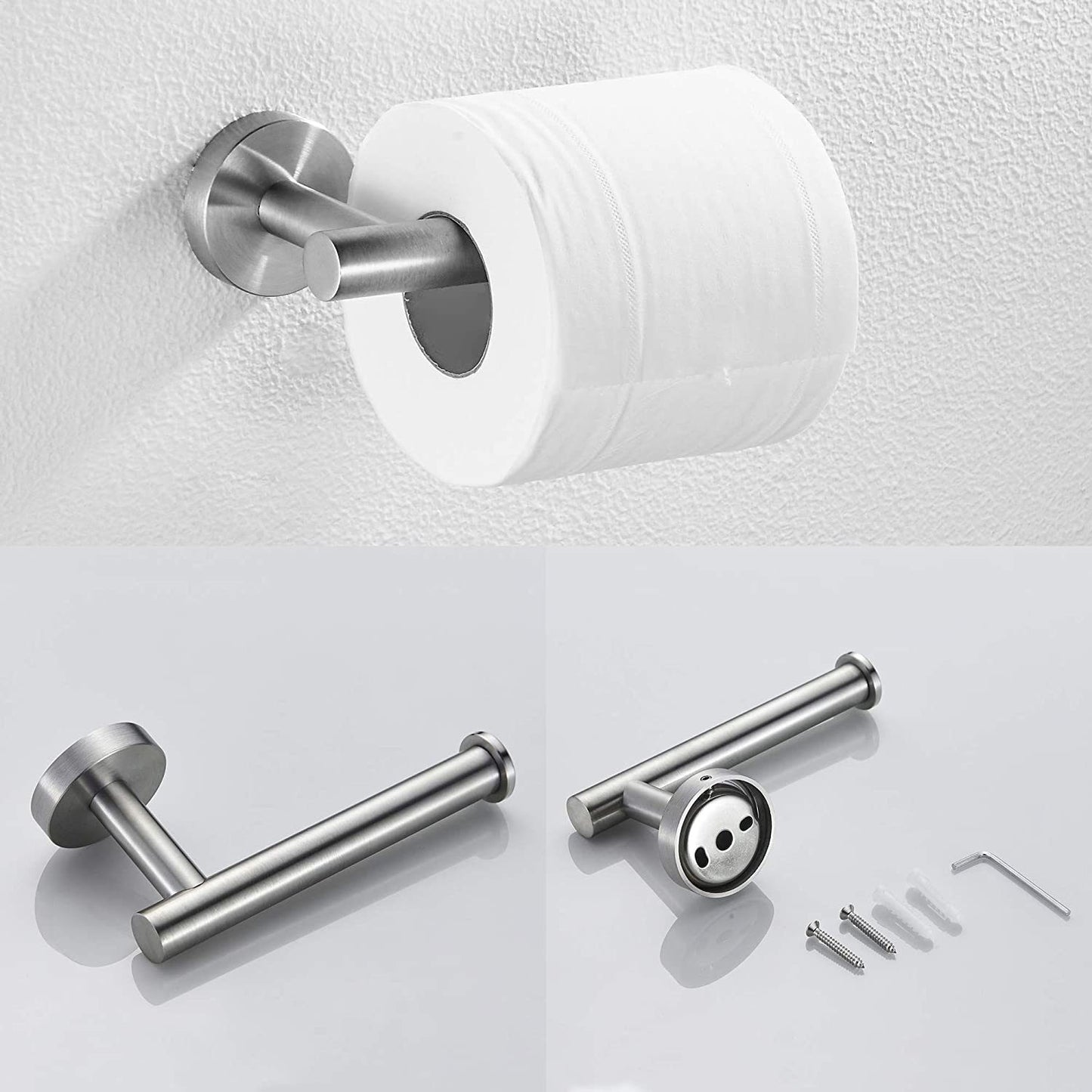 3-Piece Bathroom Hardware Set with Toilet Paper Holder, Towel Ring, Adjustable Towel Bar