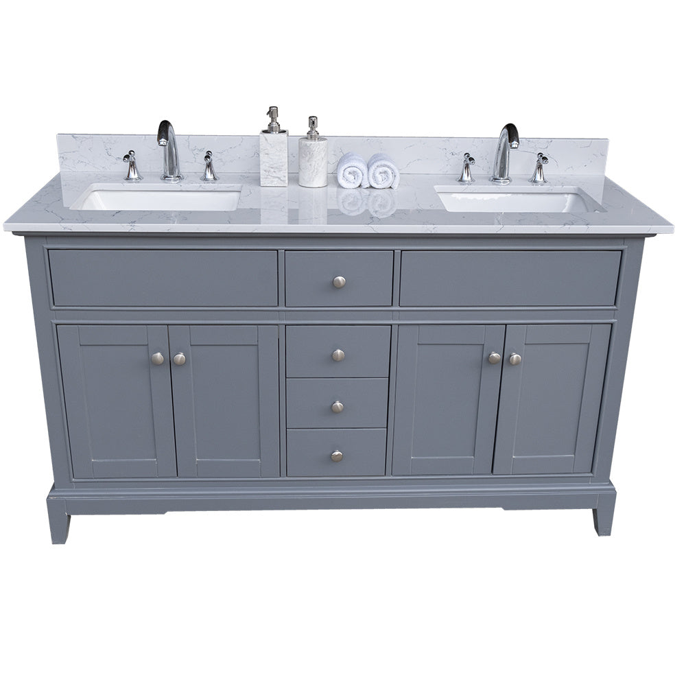 61"x 22" bathroom stone vanity top lightning white engineered marble color with undermount ceramic sink and 3 faucet hole with backsplash