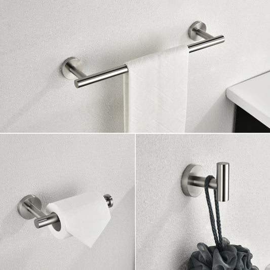 3-Piece Bathroom Hardware Set with Toilet Paper Holder, Towel Ring, Adjustable Towel Bar