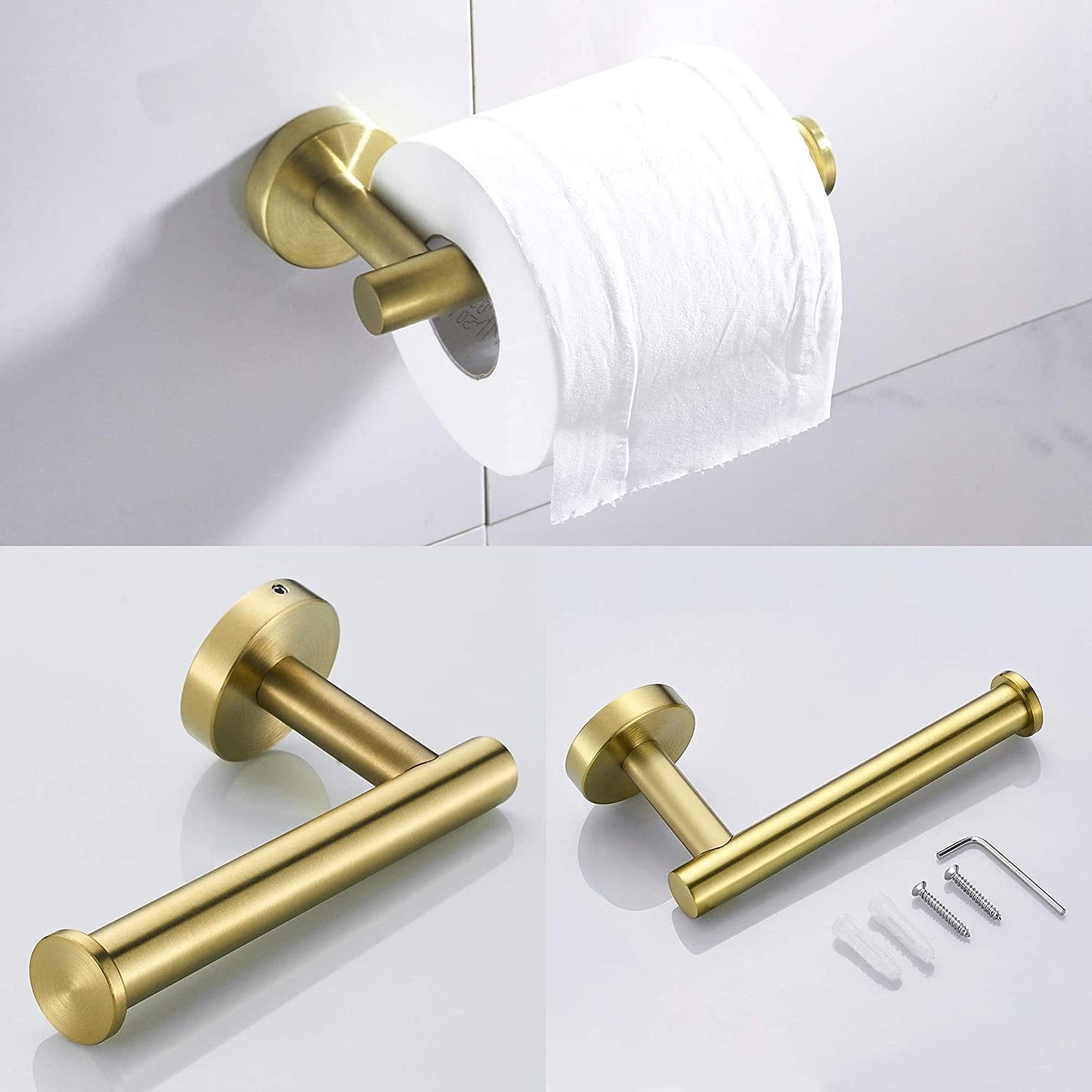 3-Piece Bathroom Hardware Set with Toilet Paper Holder, Towel Ring, Adjustable Towel Bar