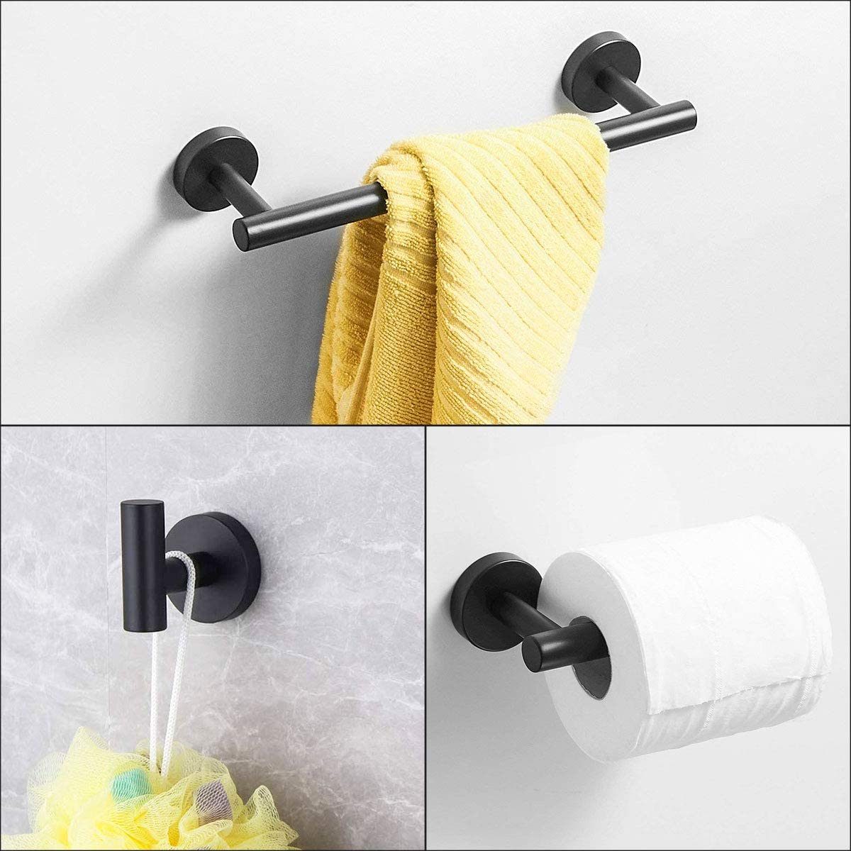 3-Piece Bathroom Hardware Set with Toilet Paper Holder, Towel Ring, Adjustable Towel Bar