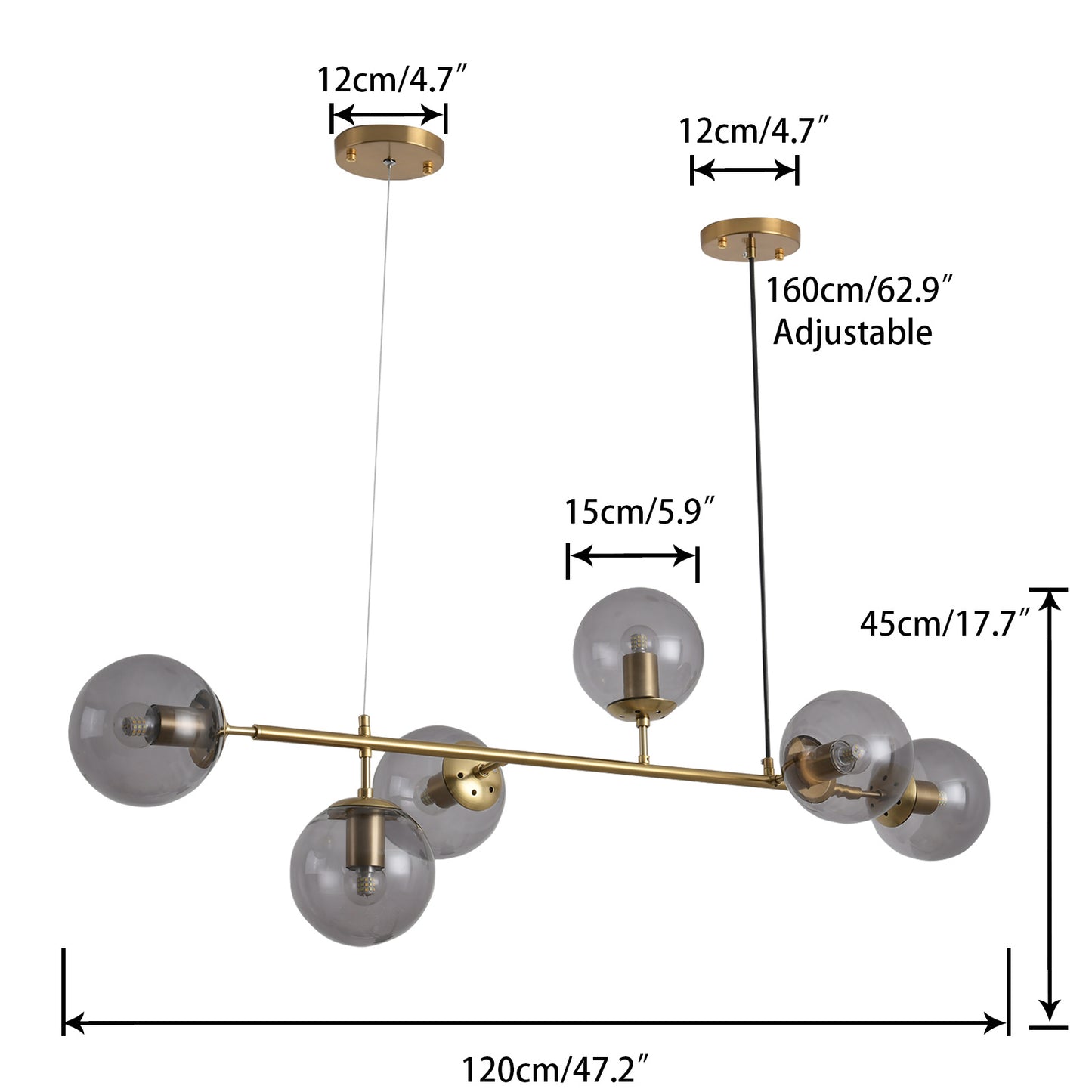 Modern American branch glass lampshade metal chain chandelier 6 bulbs