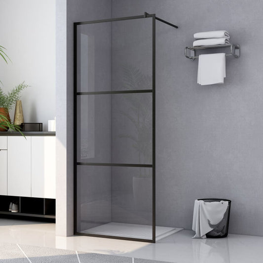 Walk-in Shower Wall with Clear ESG Glass Black 45.3"x76.8"