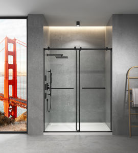 60 in. x 76 in. Matte Black Sliding Frameless Shower Door with Clear Glass