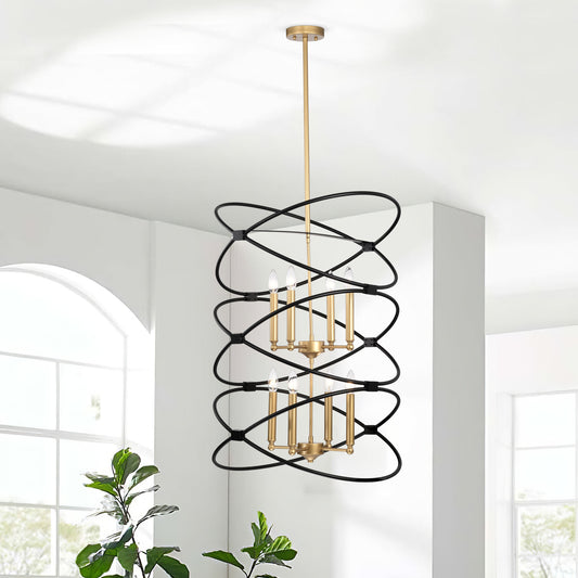 Transitional Gold/Matte Black Metal Chandelier Fixture; 8 lights ; 2-Tier-Candle Ceiling Light