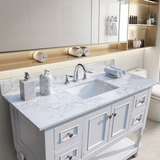 43''x22" bathroom stone vanity top engineered stone carrara white marble color with rectangle undermount ceramic sink
