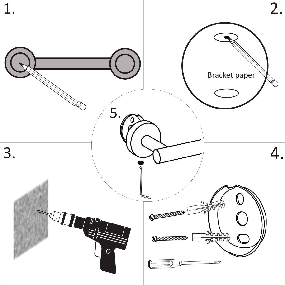 3-Piece Bathroom Hardware Set with Toilet Paper Holder, Towel Ring, Adjustable Towel Bar