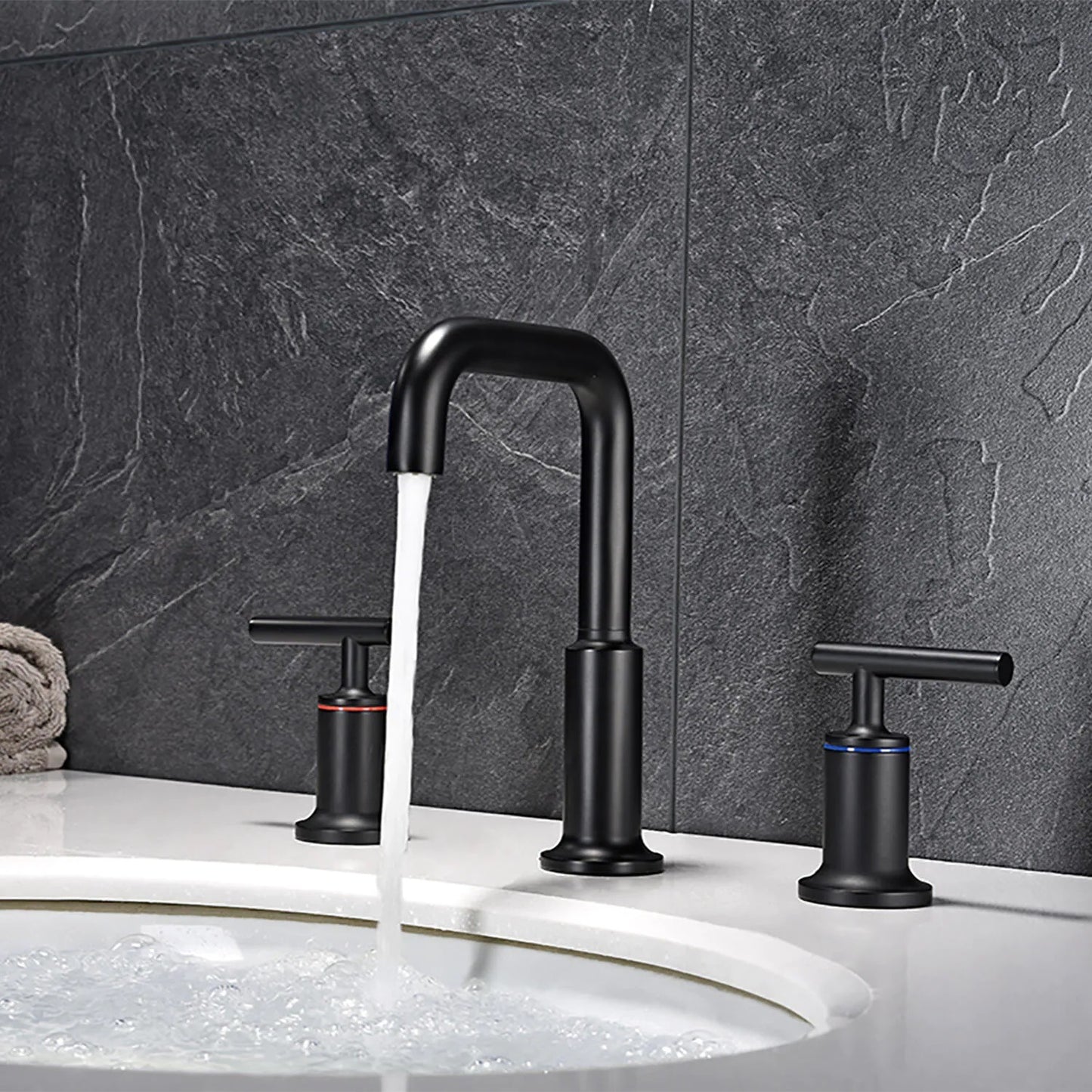 Matte Black Widespread Two Handles 3-Hole Bathroom Sink Faucet