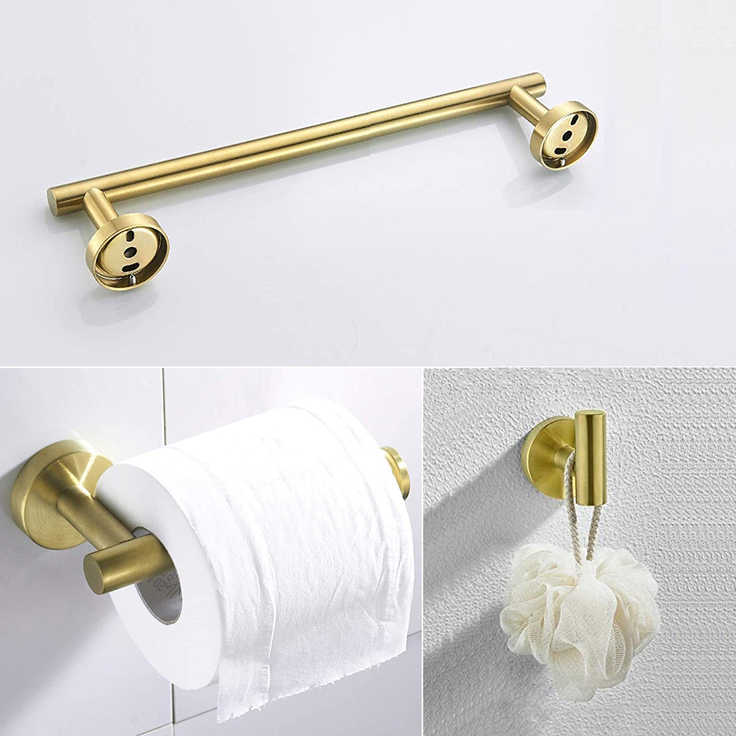 3-Piece Bathroom Hardware Set with Toilet Paper Holder, Towel Ring, Adjustable Towel Bar