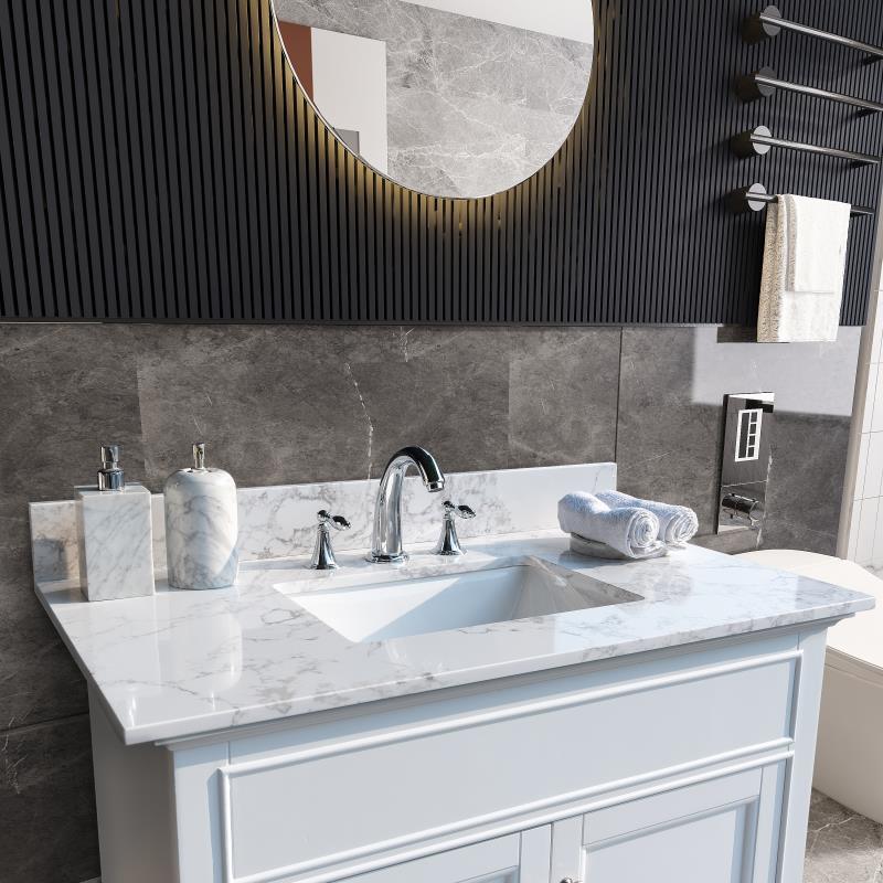 37inch bathroom vanity top stone carrara white new style tops with rectangle undermount ceramic sink and back splash with 3 faucet hole for bathrom cabinet